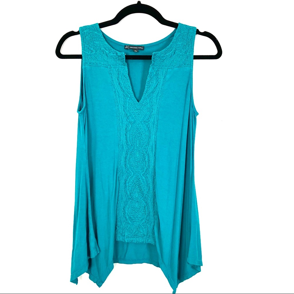 ADRIANNA PAPELL Embroidered Asymmetrical Top, EUC